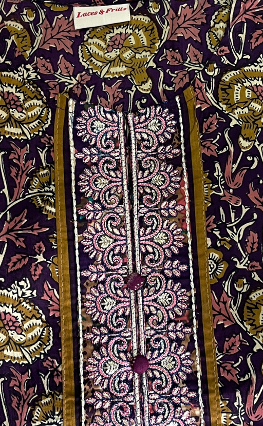 Dark Purple Garden Jaipur Cotton Kurti With Pant And Dupatta Set. Pure Versatile Cotton. | Laces and Frills