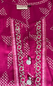 Hot Pink Bandini Jaipur Cotton Kurti With Pant And Dupatta Set. Pure Versatile Cotton. | Laces and Frills