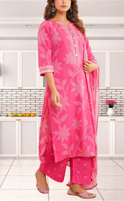 Hot Pink Bandini Jaipur Cotton Kurti With Pant And Dupatta Set. Pure Versatile Cotton. | Laces and Frills