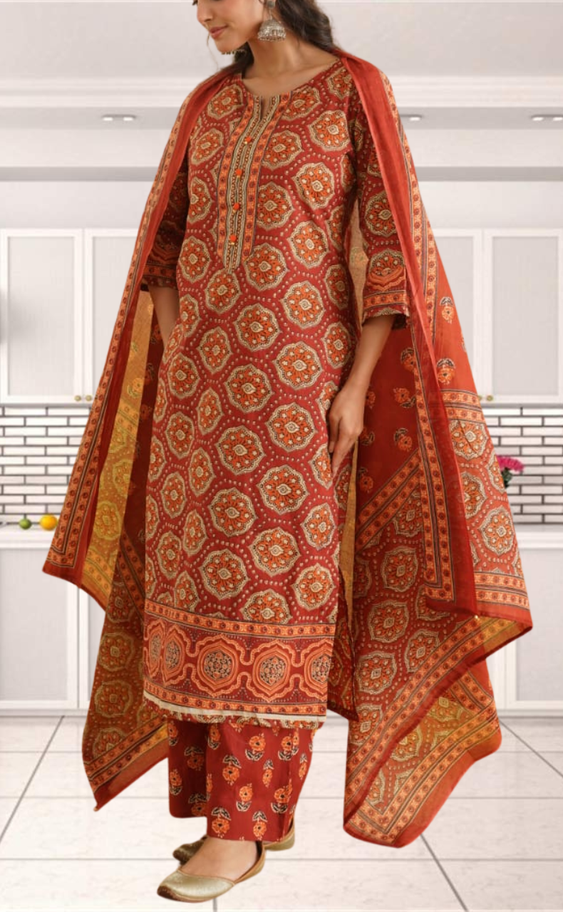 Maroon Garden Jaipur Cotton Kurti With Pant And Dupatta Set. Pure Versatile Cotton. | Laces and Frills