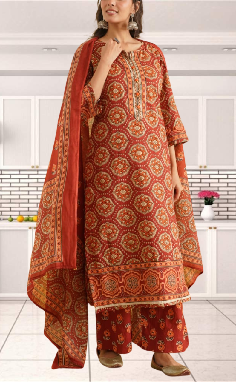 Maroon Garden Jaipur Cotton Kurti With Pant And Dupatta Set. Pure Versatile Cotton. | Laces and Frills