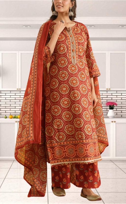 Maroon Garden Jaipur Cotton Kurti With Pant And Dupatta Set. Pure Versatile Cotton. | Laces and Frills