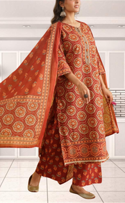 Maroon Garden Jaipur Cotton Kurti With Pant And Dupatta Set. Pure Versatile Cotton. | Laces and Frills