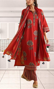 Maroon Garden Jaipur Cotton Kurti With Pant And Dupatta Set. Pure Versatile Cotton. | Laces and Frills