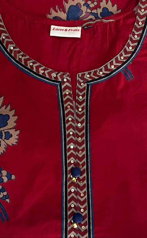 Maroon Garden Jaipur Cotton Kurti With Pant And Dupatta Set. Pure Versatile Cotton. | Laces and Frills