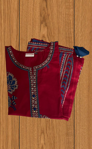 Maroon Garden Jaipur Cotton Kurti With Pant And Dupatta Set. Pure Versatile Cotton. | Laces and Frills