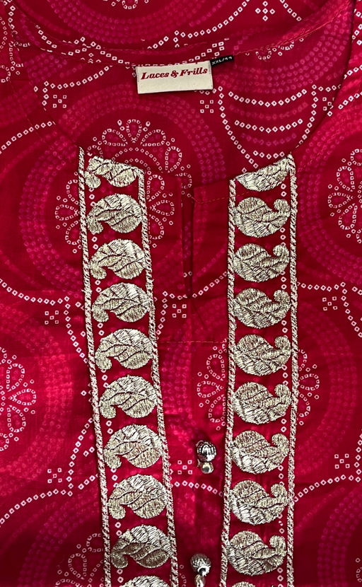 Peach/Pink Bandini Jaipur Cotton Kurti With Pant And Dupatta Set. Pure Versatile Cotton. | Laces and Frills