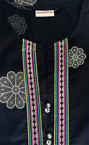 Black Floral Jaipur Cotton Kurti With Pant And Dupatta Set. Pure Versatile Cotton. | Laces and Frills