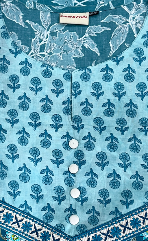 Sea Green Garden Jaipur Cotton Kurti With Pant And Dupatta Set. Pure Versatile Cotton. | Laces and Frills