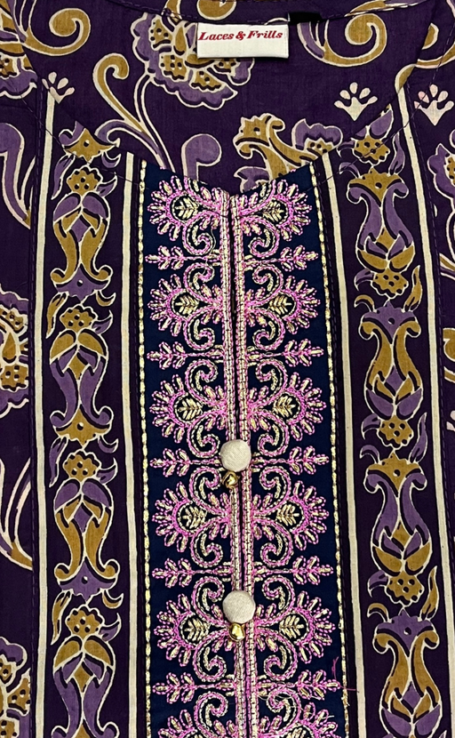 Violet Floral Jaipur Cotton Kurti With Pant And Dupatta Set. Pure Versatile Cotton. | Laces and Frills