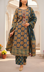 Indigo Blue Ethnic Print Jaipur Cotton Kurti With Pant And Dupatta Set. Pure Versatile Cotton. | Laces and Frills