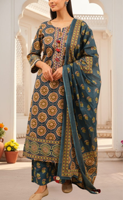 Indigo Blue Ethnic Print Jaipur Cotton Kurti With Pant And Dupatta Set. Pure Versatile Cotton. | Laces and Frills