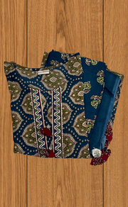 Indigo Blue Ethnic Print Jaipur Cotton Kurti With Pant And Dupatta Set. Pure Versatile Cotton. | Laces and Frills
