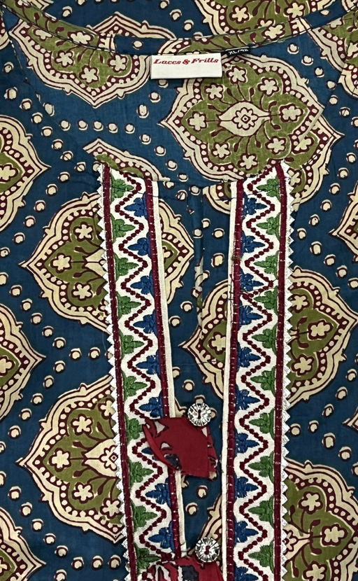 Indigo Blue Ethnic Print Jaipur Cotton Kurti With Pant And Dupatta Set. Pure Versatile Cotton. | Laces and Frills