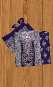 Purple Ethnic Print Jaipur Cotton Kurti With Pant And Dupatta Set. Pure Versatile Cotton. | Laces and Frills