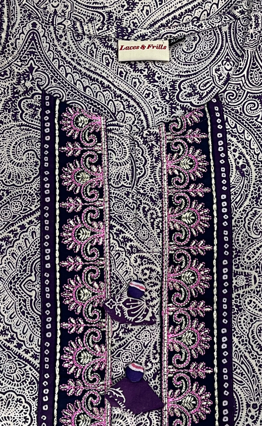 Purple Ethnic Print Jaipur Cotton Kurti With Pant And Dupatta Set. Pure Versatile Cotton. | Laces and Frills
