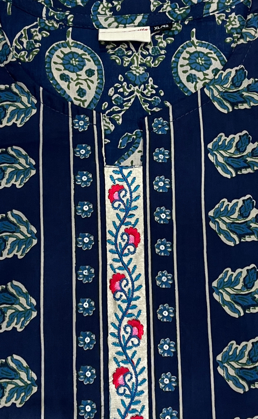 Blue Floral Jaipur Cotton Kurti With Pant And Dupatta Set. Pure Versatile Cotton. | Laces and Frills
