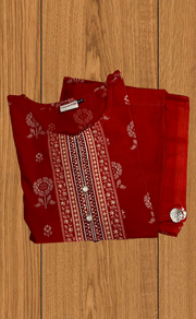 Rust Orange Floral Jaipur Cotton Kurti With Pant And Dupatta Set. Pure Versatile Cotton. | Laces and Frills