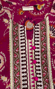 Hot Pink Garden Jaipur Cotton Kurti With Pant And Dupatta Set. Pure Versatile Cotton. | Laces and Frills