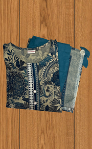 Teal Green Garden Jaipur Cotton Kurti With Pant And Dupatta Set. Pure Versatile Cotton. | Laces and Frills
