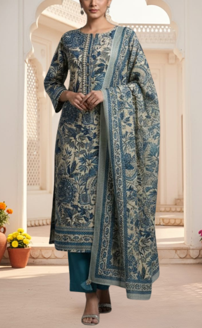 Teal Green Garden Jaipur Cotton Kurti With Pant And Dupatta Set. Pure Versatile Cotton. | Laces and Frills