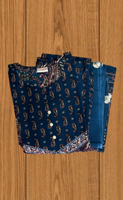 Indigo Blue Paisley Print Jaipur Cotton Kurti With Pant And Dupatta Set. Pure Versatile Cotton. | Laces and Frills