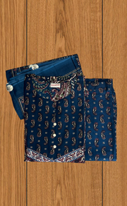 Indigo Blue Paisley Print Jaipur Cotton Kurti With Pant And Dupatta Set. Pure Versatile Cotton. | Laces and Frills