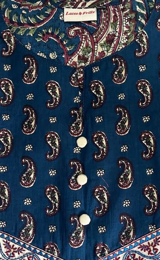 Indigo Blue Paisley Print Jaipur Cotton Kurti With Pant And Dupatta Set. Pure Versatile Cotton. | Laces and Frills