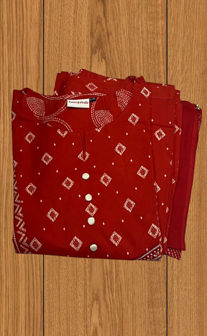 Orange Batik Jaipur Cotton Kurti With Pant And Dupatta Set. Pure Versatile Cotton. | Laces and Frills