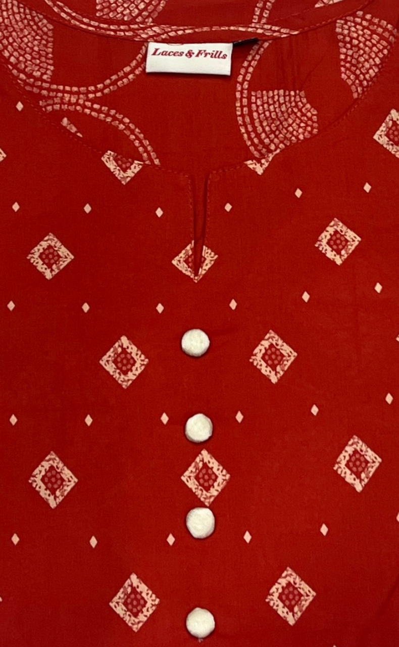 Orange Batik Jaipur Cotton Kurti With Pant And Dupatta Set. Pure Versatile Cotton. | Laces and Frills