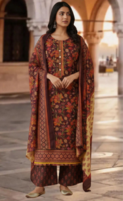 Dark Maroon Garden Jaipur Cotton Kurti With Pant And Dupatta Set. Pure Versatile Cotton. | Laces and Frills - Laces and Frills