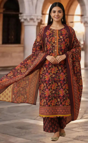 Dark Maroon Garden Jaipur Cotton Kurti With Pant And Dupatta Set. Pure Versatile Cotton. | Laces and Frills - Laces and Frills