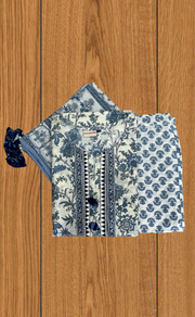 Blue Garden Jaipur Cotton Kurti With Pant And Dupatta Set. Pure Versatile Cotton. | Laces and Frills - Laces and Frills