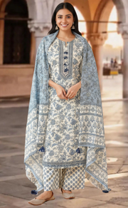 Blue Garden Jaipur Cotton Kurti With Pant And Dupatta Set. Pure Versatile Cotton. | Laces and Frills - Laces and Frills
