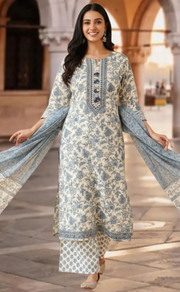 Blue Garden Jaipur Cotton Kurti With Pant And Dupatta Set. Pure Versatile Cotton. | Laces and Frills - Laces and Frills