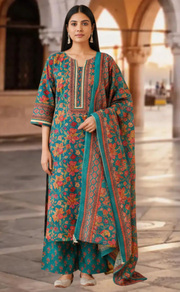 Teal Green Garden Jaipur Cotton Kurti With Pant And Dupatta Set. Pure Versatile Cotton. | Laces and Frills - Laces and Frills