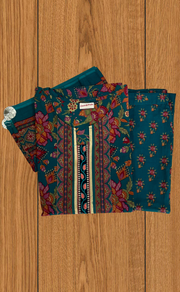 Teal Green Garden Jaipur Cotton Kurti With Pant And Dupatta Set. Pure Versatile Cotton. | Laces and Frills - Laces and Frills