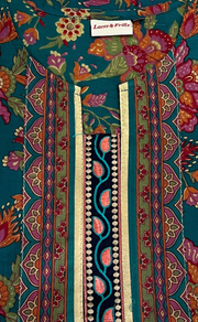 Teal Green Garden Jaipur Cotton Kurti With Pant And Dupatta Set. Pure Versatile Cotton. | Laces and Frills - Laces and Frills