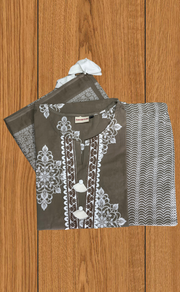 Beige Floral Jaipur Cotton Kurti With Pant And Dupatta Set. Pure Versatile Cotton. | Laces and Frills - Laces and Frills