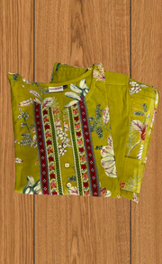 Citrine Yellow Garden Jaipur Cotton Kurti With Pant And Dupatta Set. Pure Versatile Cotton. | Laces and Frills - Laces and Frills