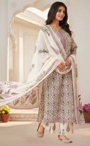 Purple Garden Jaipur Cotton Kurti With Pant And Dupatta Set. Pure Versatile Cotton. | Laces and Frills - Laces and Frills