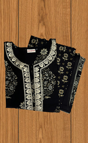 Black Garden Jaipur Cotton Kurti With Pant And Dupatta Set. Pure Versatile Cotton. | Laces and Frills - Laces and Frills