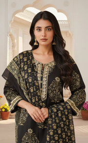 Black Garden Jaipur Cotton Kurti With Pant And Dupatta Set. Pure Versatile Cotton. | Laces and Frills - Laces and Frills