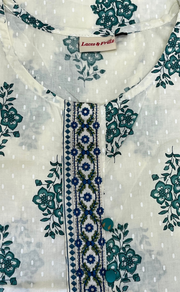 Sea Green Floral Jaipur Cotton Kurti With Pant And Dupatta Set. Pure Versatile Cotton. | Laces and Frills - Laces and Frills
