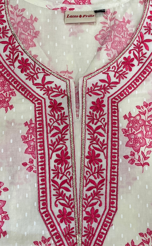 Pink Floral Jaipur Cotton Kurti With Pant And Dupatta Set. Pure Versatile Cotton. | Laces and Frills - Laces and Frills