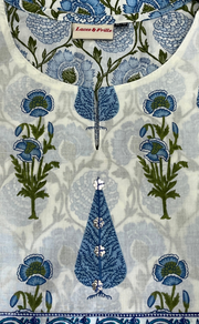 Light Blue Garden Jaipur Cotton Kurti With Pant And Dupatta Set. Pure Versatile Cotton. | Laces and Frills - Laces and Frills