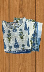 Light Blue Garden Jaipur Cotton Kurti With Pant And Dupatta Set. Pure Versatile Cotton. | Laces and Frills - Laces and Frills