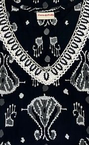 Black Ikkat Jaipur Cotton Kurti With Pant And Dupatta Set  .Pure Versatile Cotton. | Laces and Frills - Laces and Frills