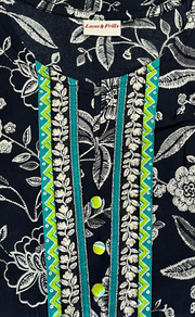 Black Floral Jaipur Cotton Kurti With Pant And Dupatta Set  .Pure Versatile Cotton. | Laces and Frills - Laces and Frills