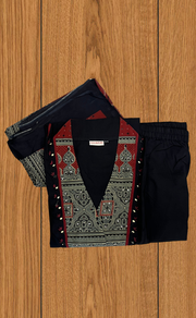 Black Ajrakh Jaipur Cotton Kurti With Pant And Dupatta Set. Pure Versatile Cotton. | Laces and Frills - Laces and Frills